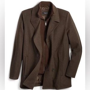 Men's Double Breasted Wool Blend Peacoat with Bib